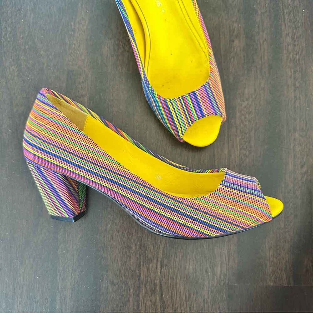 United Nude peep toe rainbow heels